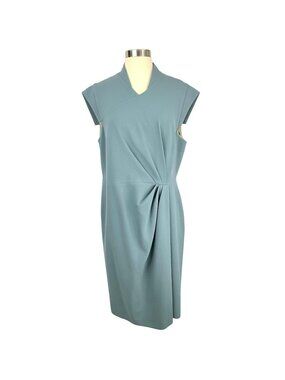 The Fold Dress Womens 16 Blue Cap Sleeves V-Neck Sheath Pleated Waist
